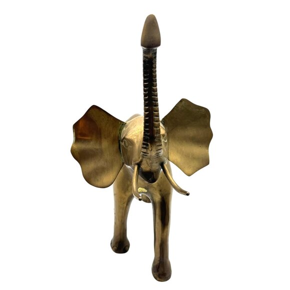 Vtg Large Brass Elephant Figurine With Trunk Up For Good Luck 13.5"H x 13.5"W - Picture 2 of 6